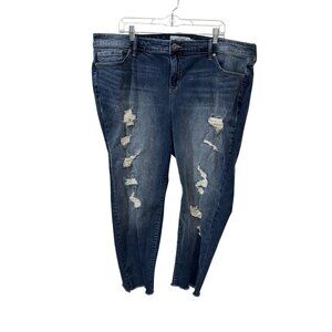 Torrid Distressed Skinny Denim Jeans Mid Rise Stretch Ripped Dark Wash Size 24